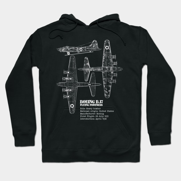 B-17 Flying Fortress | World War 2 Plane Blueprint Hoodie by Distant War